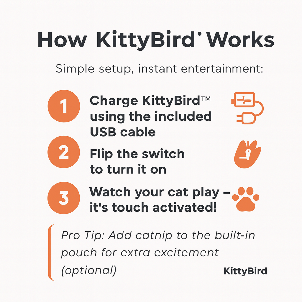 Instructions on how to use KittyBird with icons and text